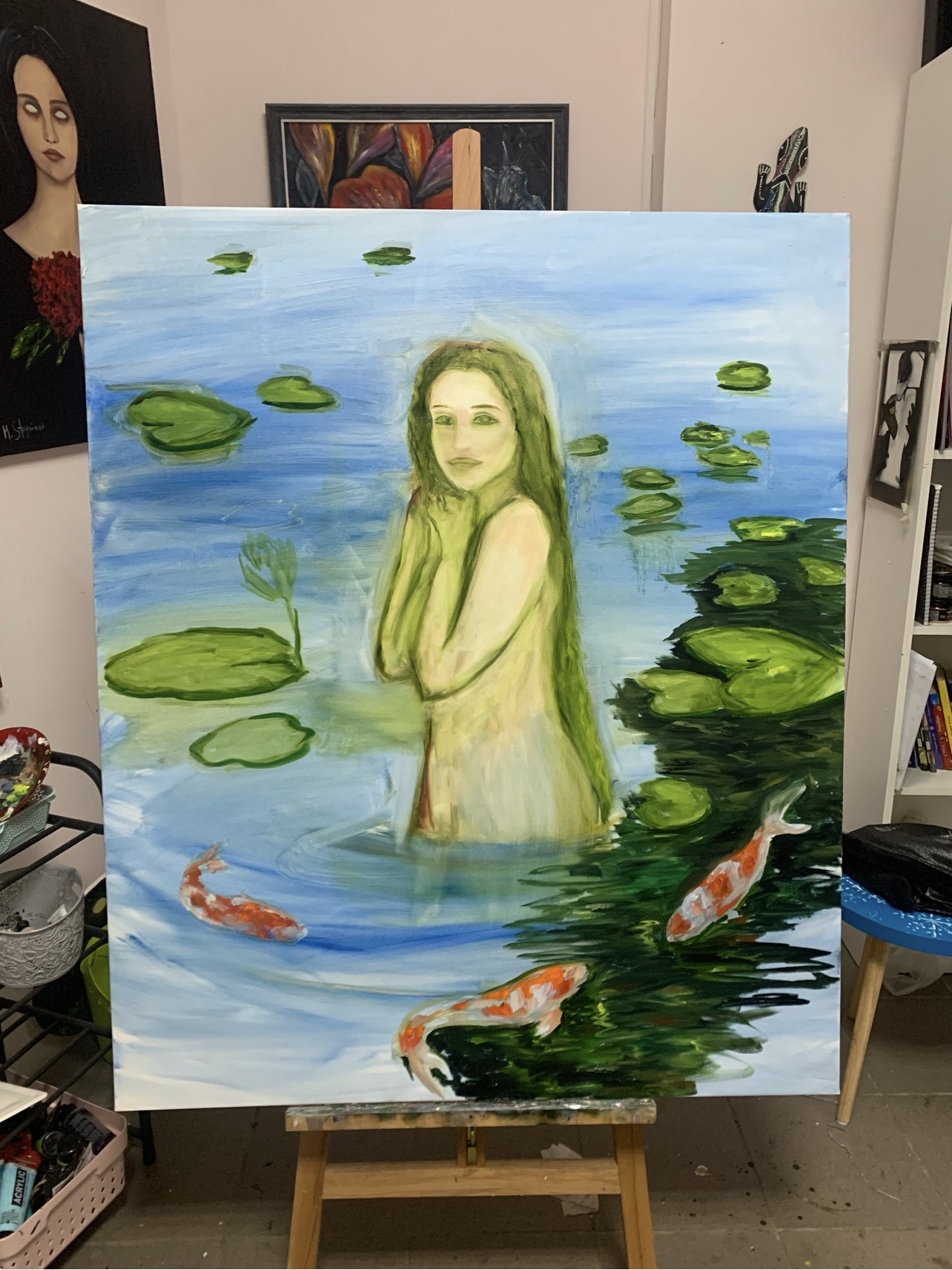 Mavka painting in progress in Marina Stognieva's art studio, Kyiv, 2021